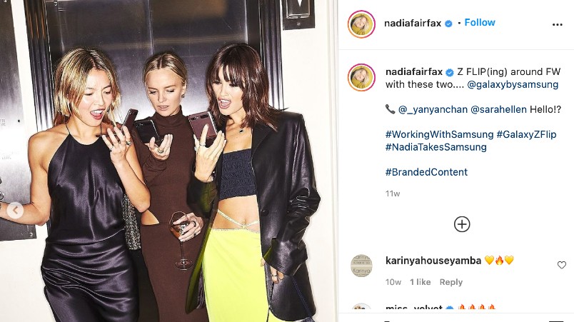 Nadia Fairfax-Wayne posted the image above on June 2, which has since been updated to include "#BrandedContent".