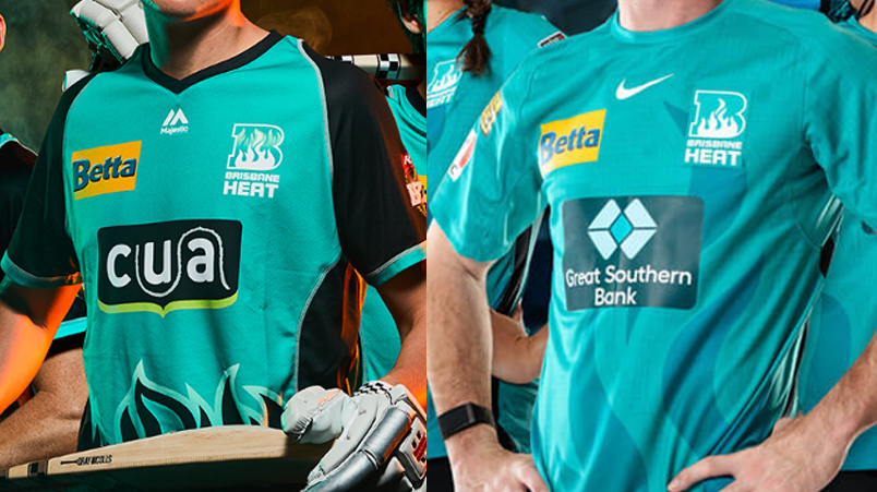 Brisbane Heat logo on shirt before and after
